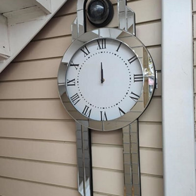 Biznest Full Mirrored Grandfather Round Style Large Wall Clock Sparkly Silver Mirrored - image 1