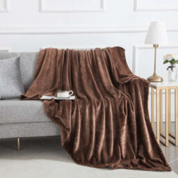 Ameha Fleece Plain Blanket, Lightweight & Reversible Throw For Travel, Bed & Sofa Blanket, Coffee Super King 230X270Cm - thumbnail 9