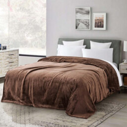 Ameha Fleece Plain Blanket, Lightweight & Reversible Throw For Travel, Bed & Sofa Blanket, Coffee Super King 230X270Cm - thumbnail 8