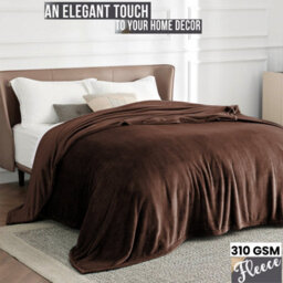 Ameha Fleece Plain Blanket, Lightweight & Reversible Throw For Travel, Bed & Sofa Blanket, Coffee Super King 230X270Cm - thumbnail 1