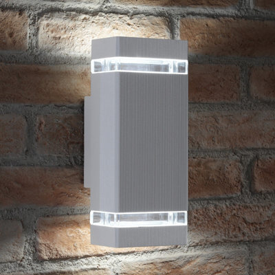 Auraglow  Large Outdoor Double Up & Down Wall Light - Chilton - Square - Silver - Cool White - image 1