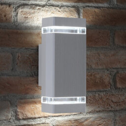 Auraglow  Large Outdoor Double Up & Down Wall Light - Chilton - Square - Silver - Cool White - thumbnail 1