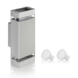 Auraglow  Large Outdoor Double Up & Down Wall Light - Chilton - Square - Silver - Cool White - thumbnail 4
