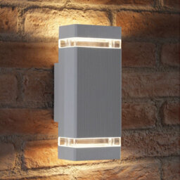 Auraglow  Large Outdoor Double Up & Down Wall Light - Chilton - Square - Silver - Cool White - thumbnail 2