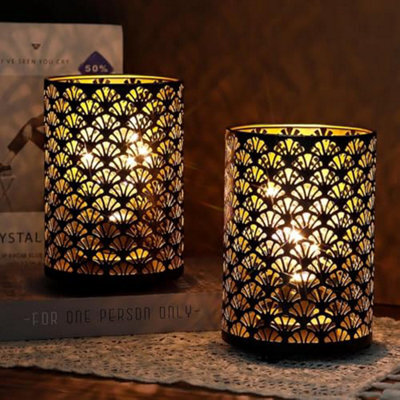 Trirocks Set Of 2 Battery Operated Table Lamp 12 Cm X 16 Cm Metal Cordless Bronze Lanterns With Warm Lights Bulb For Patio