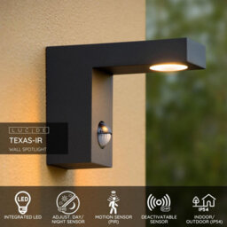 Lucide Texas-Ir Modern Wall Spotlight Outdoor, Pir Sensor - Led - 1X7W 3000K - Ip54 - Anthracite - thumbnail 2