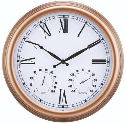 Vintage Design Garden Clock - Battery Powered Waterproof Wall Clock With Hygrometer & Thermometer - 38Cm Diameter, Copper - image 1