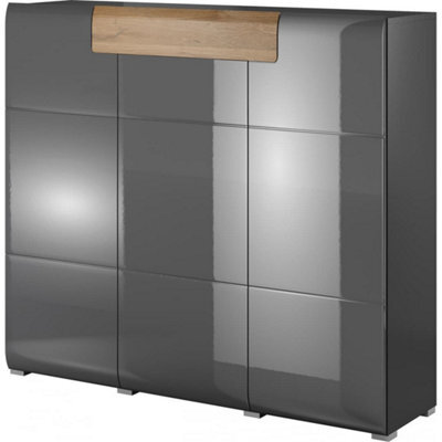 Arte Chic Toledo 76 Sideboard Cabinet 1470mm In Grey Gloss & San Remo Oak - Contemporary Style H1310mm D390mm - image 1