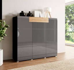 Arte Chic Toledo 76 Sideboard Cabinet 1470mm In Grey Gloss & San Remo Oak - Contemporary Style H1310mm D390mm - thumbnail 2