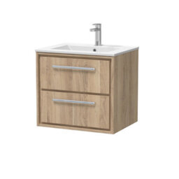 Hudson Reed Lille Wall Hung Two Drawer Contemporary Vanity Unit With 1 Tap Hole Basin In Bleached Oak, 610 X 460mm - thumbnail 2