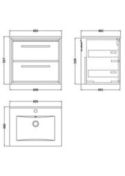 Hudson Reed Lille Wall Hung Two Drawer Contemporary Vanity Unit With 1 Tap Hole Basin In Bleached Oak, 610 X 460mm - thumbnail 3