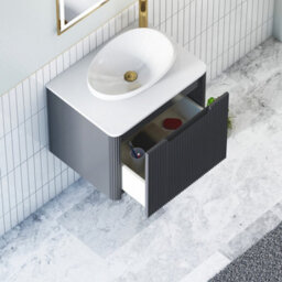 Royal Bathrooms Avenza 600mm Matt Obsidian Black Wall Hung Bathroom Countertop Vanity Unit 1 Drawer With Nova Basin - thumbnail 5