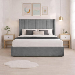Luxury Grey Plush Milan Single Bed Frame With Mattress 54 Inches Wingback Headboard 2 Footend Storage Drawers - thumbnail 4