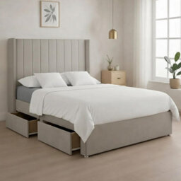 Luxury Grey Plush Milan Single Bed Frame With Mattress 54 Inches Wingback Headboard 2 Footend Storage Drawers - thumbnail 1