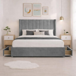 Luxury Grey Plush Milan Single Bed Frame With Mattress 54 Inches Wingback Headboard 2 Footend Storage Drawers - thumbnail 2