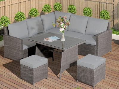 6-8 Seat Outdoor Rattan Corner Dining Set With L-Shaped Sofa, Ottomans & Table, Largely Pre-Assembled - Inc. 100mm Thick Cushions - image 1