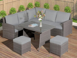 6-8 Seat Outdoor Rattan Corner Dining Set With L-Shaped Sofa, Ottomans & Table, Largely Pre-Assembled - Inc. 100mm Thick Cushions - thumbnail 1