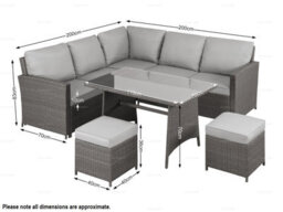 6-8 Seat Outdoor Rattan Corner Dining Set With L-Shaped Sofa, Ottomans & Table, Largely Pre-Assembled - Inc. 100mm Thick Cushions - thumbnail 2