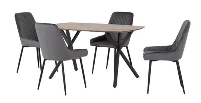 Seconique Athens Rectangular Dining Set With Avery Chairs - Medium Oak Effect/black/grey Velvet - image 1