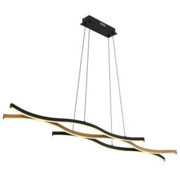 Luminosa Lighting Luminosa Geronimo Pendant Ceiling Light Matt Black, Wood Effect 3X Led 3000K
