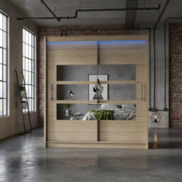 Bega Iii 180 Cm Sliding Door Wardrobe With Mirror Shelving And Hanging Rail Storage Sonoma With Led Lights - thumbnail 2