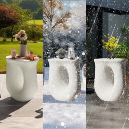 Fativo  U Shape Concrete Side Table Lightweight Patio Accent Table Art Indoor/outdoor Table, White - thumbnail 9