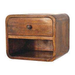 Wyld Haus Desenzano Mini Curve Mango Wood Floating Bedside Table With Drawer And Shelf - thumbnail 4