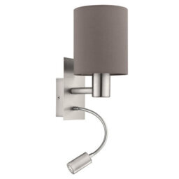 Satin Nickel Wall Light With Anthracite Brown Fabric Shade - Led Bulb Compatible - thumbnail 1