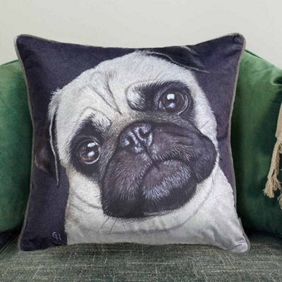 Aspect Furniture Pug Dog Print Square Cushion,grey. 45X45Cm - image 1