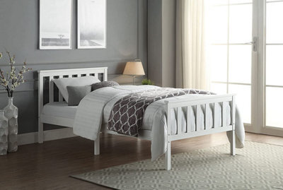 Home Treats Single White Wooden Bed Frame 3Ft Slatted Bed For Adults Children Teenagers - image 1