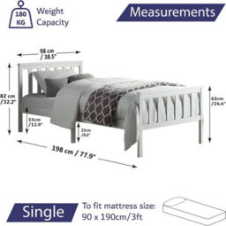 Home Treats Single White Wooden Bed Frame 3Ft Slatted Bed For Adults Children Teenagers - thumbnail 7