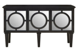 Orsina Black Finish Sideboard, Black Wooden Cabinet Featuring Circular Lattice Overlay Convex Mirrors - thumbnail 5