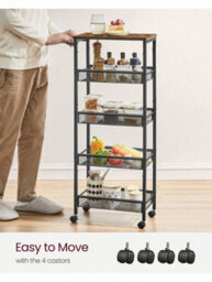 Songmics 5-Shelf Trolley, Space-Saving Kitchen Cart With Castors,steel Frame, Handle,trolley For Small Spacesrustic Brown And Black - thumbnail 5