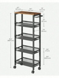 Songmics 5-Shelf Trolley, Space-Saving Kitchen Cart With Castors,steel Frame, Handle,trolley For Small Spacesrustic Brown And Black - thumbnail 6
