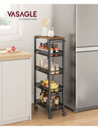 Songmics 5-Shelf Trolley, Space-Saving Kitchen Cart With Castors,steel Frame, Handle,trolley For Small Spacesrustic Brown And Black - thumbnail 1