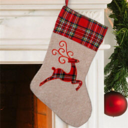 Shatchi Large Xmas Stocking Printed Pattern Burlap Hessian Linen Sack Sock Hanging Bags Home Decorations-Reindeer - thumbnail 4