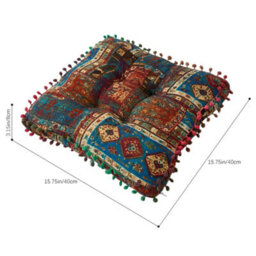 Living And Home Blue Square Faux Linen Double-Sided Chair Cushion With Pom-Pom Tim, 40Cm (W) X 40Cm (D) X 8Cm (H) - thumbnail 8