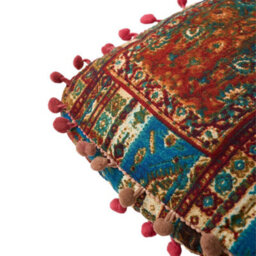 Living And Home Blue Square Faux Linen Double-Sided Chair Cushion With Pom-Pom Tim, 40Cm (W) X 40Cm (D) X 8Cm (H) - thumbnail 5