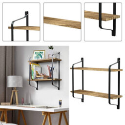 Living And Home 2-Tier  Pine Wood And Metal Rustic Floating Wall Shelf Black And Wood Finish For Bedroom Living Room Kitchen - thumbnail 3