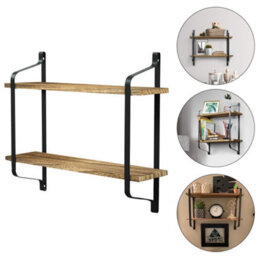 Living And Home 2-Tier  Pine Wood And Metal Rustic Floating Wall Shelf Black And Wood Finish For Bedroom Living Room Kitchen - thumbnail 5