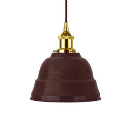 Burgundy Red Lincoln Painted Dome Pendant Light With Gold Lamp Holder And Brown Twisted Cable - Se Home - thumbnail 1