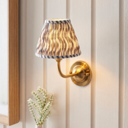 Luminosa Lighting Luminosa Dome Arc Brushed Aged Brass Plate Wall Light With Pearl Grey Fabric Ripple Shade 16Cm B22 - thumbnail 2