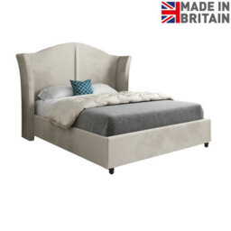 Zampa Curved Top Curved Winged Upholstered Soft Velvet Bed Frame - Cream - thumbnail 6