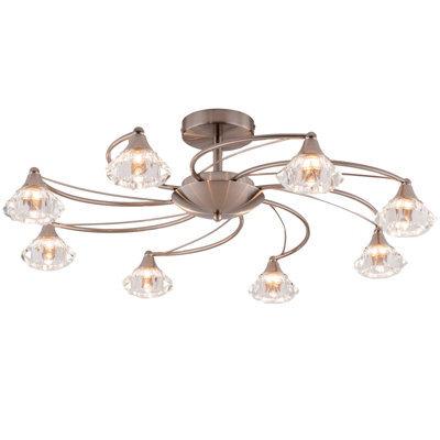 Harper Living 8 Light Semi-Flush Ceiling Light, Satin Nickel Finish, Clear Glass Shades