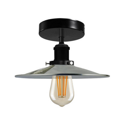Vintage Ceiling Light Semi Flush Mount E27 Base For Living Room Bedroom Metal 22Cm Shade Easy Fit With Bulb Satin Nickel - image 1