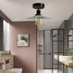 Vintage Ceiling Light Semi Flush Mount E27 Base For Living Room Bedroom Metal 22Cm Shade Easy Fit With Bulb Satin Nickel - thumbnail 2