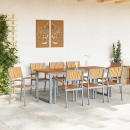 Berkfield Garden Dining Set 9 Pcs Grey And Brown 200 X 90 X 75 Cm - thumbnail 4