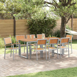 Berkfield Garden Dining Set 9 Pcs Grey And Brown 200 X 90 X 75 Cm