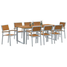 Berkfield Garden Dining Set 9 Pcs Grey And Brown 200 X 90 X 75 Cm - thumbnail 3