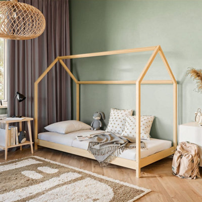 Arte Wooden Single House Bed Lucky H1570mm W2080mm D970mm - Pine Finish With Foam Mattress - image 1